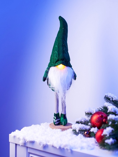 Фигура «Гном в зелёном» 54 см, текстиль, 1 LED, от батареек AG13×3, свечение тёплое белое