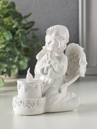 Фигурка светящаяся полистоун «Белоснежный ангел с двухъярусным тортом», 7.7×8.5×11.5 см - фото 809343908