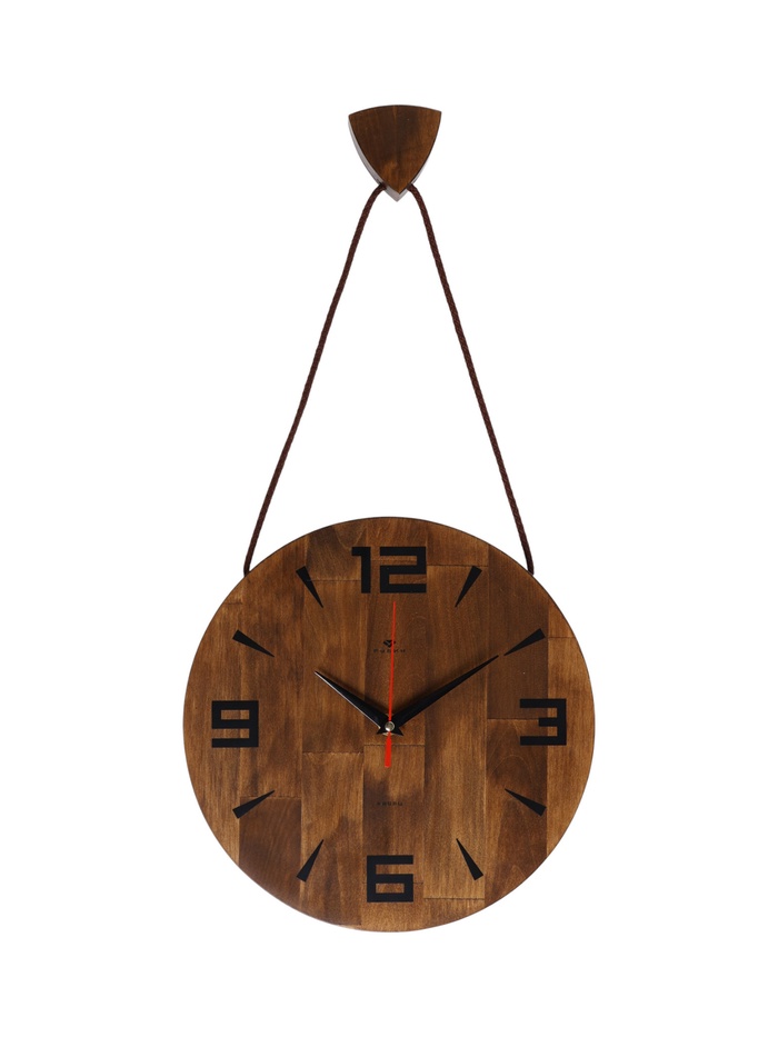 Часы настенные, интерьерные, бесшумные, d=30 см, дерево, коричневые