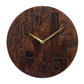 Часы настенные, интерьерные, бесшумные, d-35 см, дерево, открытые, темный циферблат 10957458