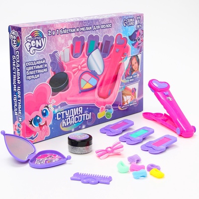 УЦЕНКА Набор мелки для волос с аксессуарами с блёстками 2в1 "Студия красоты" My little pony
