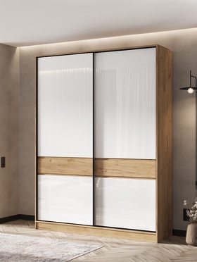 УЦЕНКА Шкаф купе 1800 Роджина, 1800×520×2400, Дуб крафт/Белый глянец 10959756