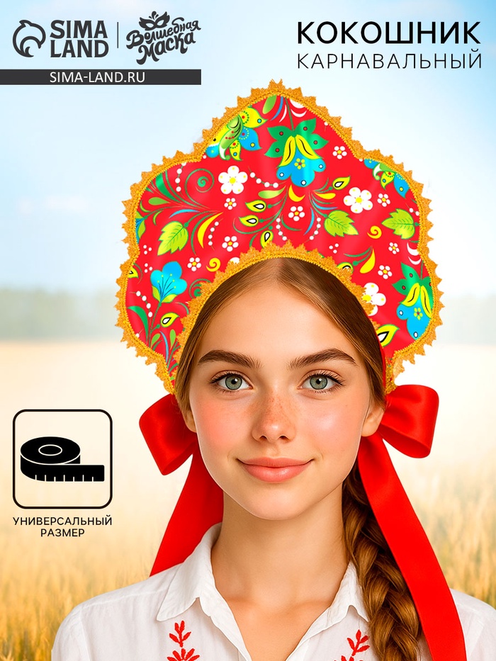 Карнавальный кокошник «Русско-народный», красный - Фото 1