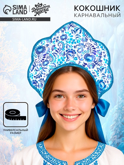 Карнавальный кокошник «Русско-народный», гжель
