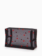 Косметичка женская HEARTS, с рисунком, сетка, на молнии, чёрная - Фото 1