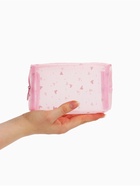 Косметичка женская HEARTS, с рисунком, сетка, на молнии, розовая - Фото 4