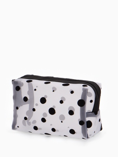 Косметичка женская DOT, с рисунком, сетка, на молнии, белая