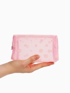 Косметичка женская DOT, с рисунком, сетка, на молнии, розовая - Фото 2
