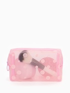 Косметичка женская DOT, с рисунком, сетка, на молнии, розовая - Фото 5