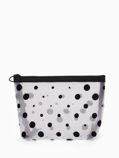 Косметичка DOTs, с рисунком, сетка, на молнии, белая