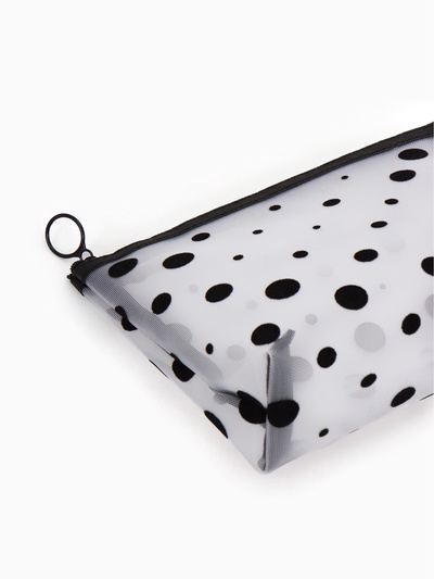 Косметичка DOTs, с рисунком, сетка, на молнии, белая