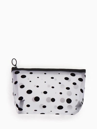 Косметичка DOTs, с рисунком, сетка, на молнии, белая