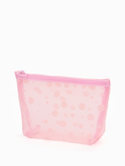 Косметичка DOTs, с рисунком, сетка, на молнии, розовая