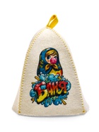 Шапка для бани и сауны «Матрешка бабл-гам», полиэфир, шерсть, белая - фото 61615086