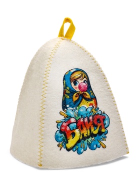 Шапка для бани и сауны «Матрёшка бабл-гам», полиэфир, шерсть, белая