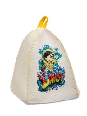 Шапка для бани и сауны «Матрешка в пузыриках», полиэфир, шерсть, белая