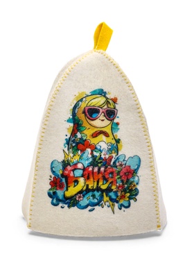 Шапка для бани и сауны «Матрешка в очках», полиэфир, шерсть, белая