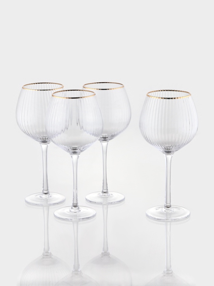 Набор бокалов для вина Magistro «Орион», 550 мл, 4 шт., 10×22 см, стекло, с золотой отводкой, прозрачный - Фото 1