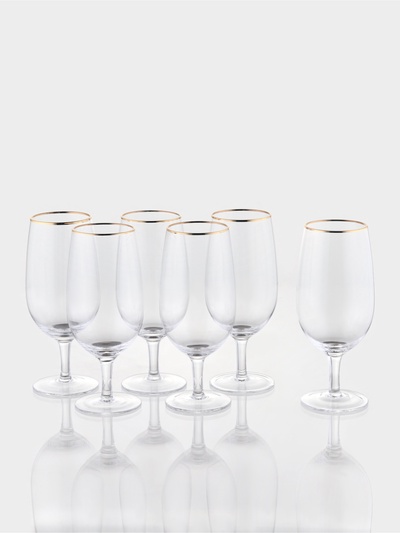 Набор бокалов для пива Magistro «Руно», 550 мл, 6 шт., 20.1×6.3 см, на ножке, стекло, с золотой отводкой, прозрачный