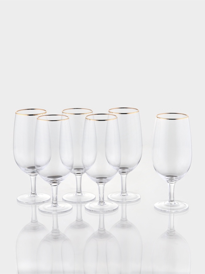 Набор бокалов для пива Magistro «Руно», 550 мл, 6 шт., 20.1×6.3 см, на ножке, стекло, с золотой отводкой, прозрачный - Фото 1