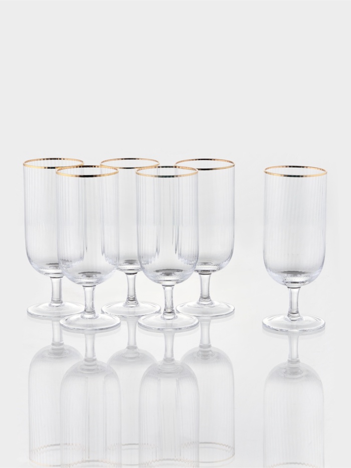 Набор бокалов для пива Magistro «Руно», 390 мл, 6 шт., 17.5×7 см, на ножке, стекло, с золотой отводкой, прозрачный - Фото 1