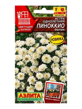 Семена цветов Астра Пиноккио белая  Цветущий балкон, Ц/П,0,05 г 10945269