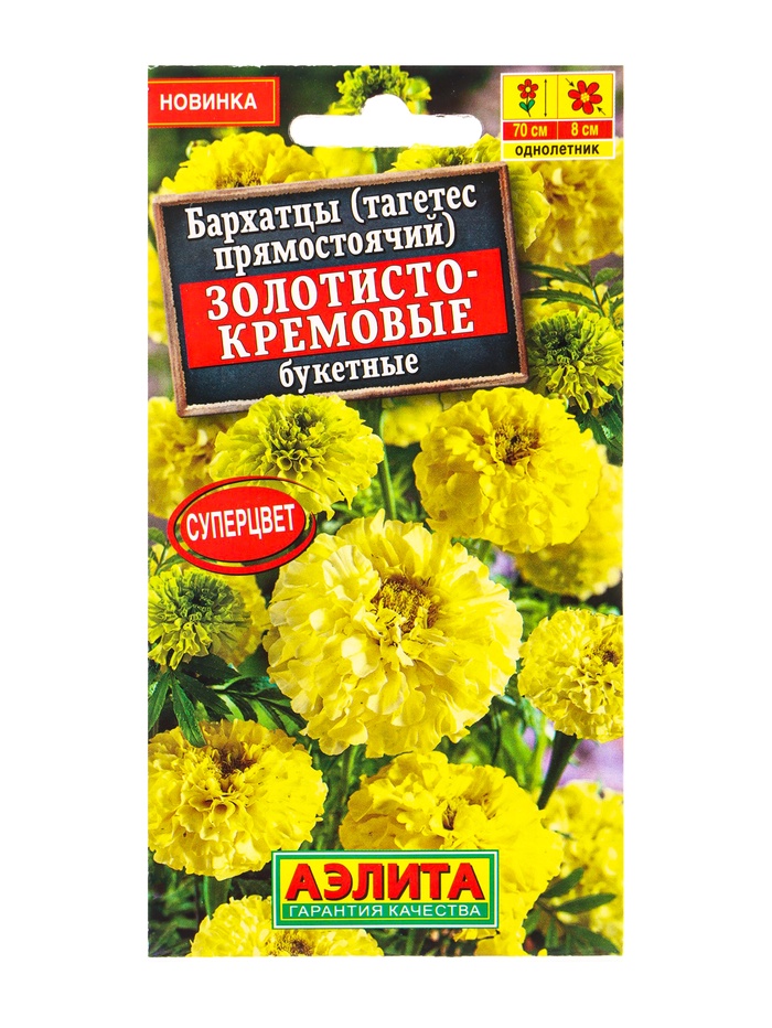 Семена цветов Бархатцы «Золотисто-кремовые» букетные, прямостоячие, 0.1 г - Фото 1