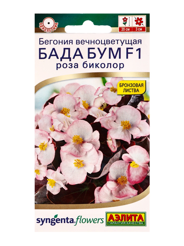 Семена цветов Бегония Бада бум F1 роза биколор  (драже в пробирке) Спецсерия Syngenta, Ц/П,5 шт. 109 - Фото 1