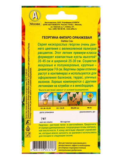 Семена цветов Георгина Фигаро махровая оранжевая , Ц/П,7 шт.