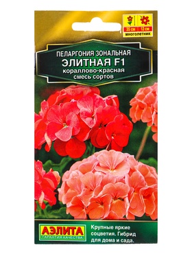 Семена цветов Пеларгония Элитная F1 кораллово-красная, смесь сортов Мн Золотая серия, Ц/П,5 шт. 1094