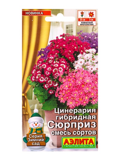 Семена цветов Цинерария гибридная Сюрприз, смесь сортов Мн Зимний сад, Ц/П,30 шт.