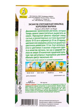 Семена цветов Экзакум (Персидская фиалка) Королева марина  (драже) , Ц/П,4 шт.