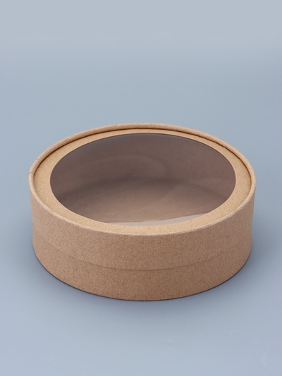 Коробка круглая подарочная завальцованная с окном, крафт, 18×6 см