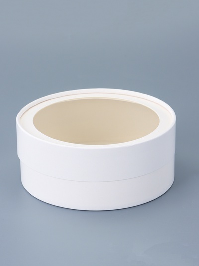 Коробка подарочная круглая с окном, завальцованная, белая, 15×6 см