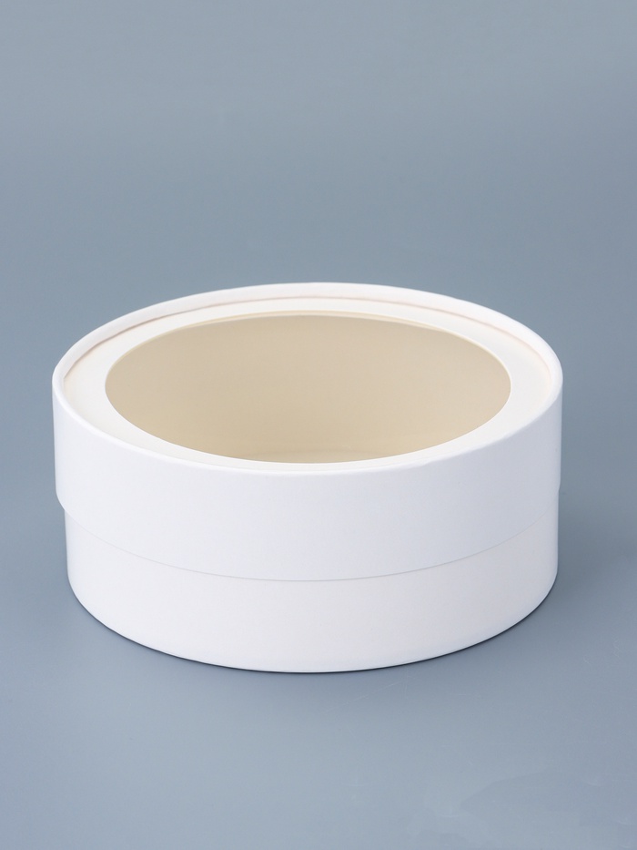 Коробка подарочная круглая с окном, завальцованная, белая, 15×6 см - Фото 1