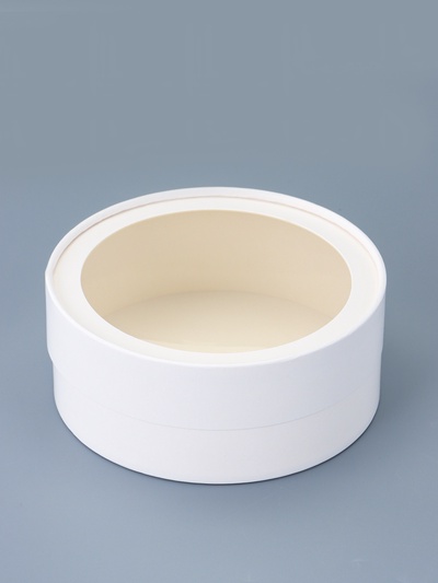 Коробка подарочная круглая с окном, завальцованная, белая, 15×6 см