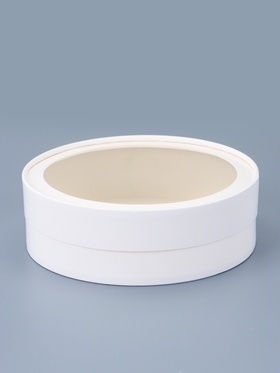 Коробка подарочная круглая с окном, завальцованная, белая, 18×6 см