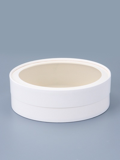 Коробка подарочная круглая с окном, завальцованная, белая, 18×6 см