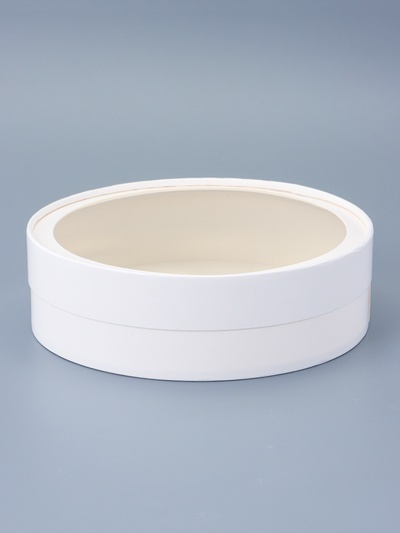 Коробка подарочная круглая с окном, завальцованная, белая, 20×6 см