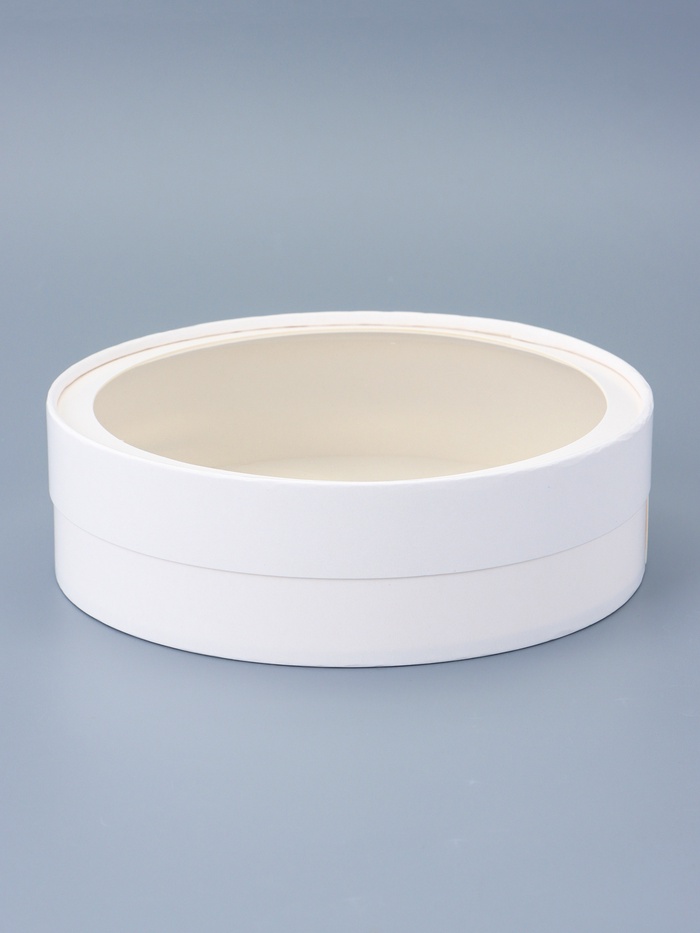 Коробка подарочная круглая с окном, завальцованная, белая, 20×6 см