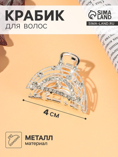 Крабик для волос «Джули» дуга, 4 см, серебро