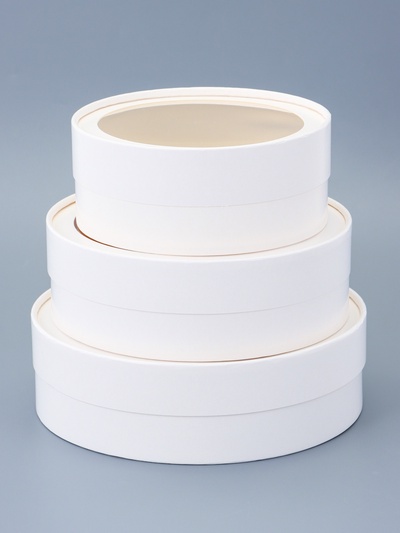 Набор подарочных коробок 3 в 1 круглые с окном, завальцованные, белые, 20×18×15 см