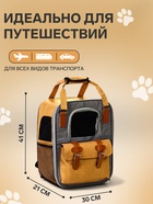 Рюкзак-переноска для кошек и собак, 30×21×41 см, серо-жёлтый - фото 809346622