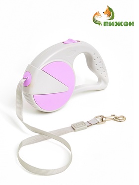 Рулетка - поводок для собак, лента 3 м, серая/сиреневая
