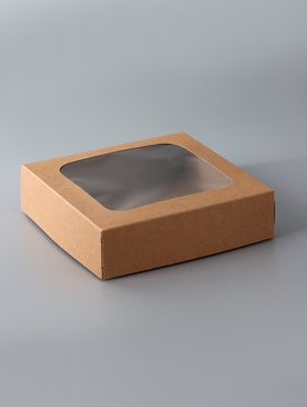 Коробка складная, с окном, крафт, 15?15?4 см (комплект 5 шт)