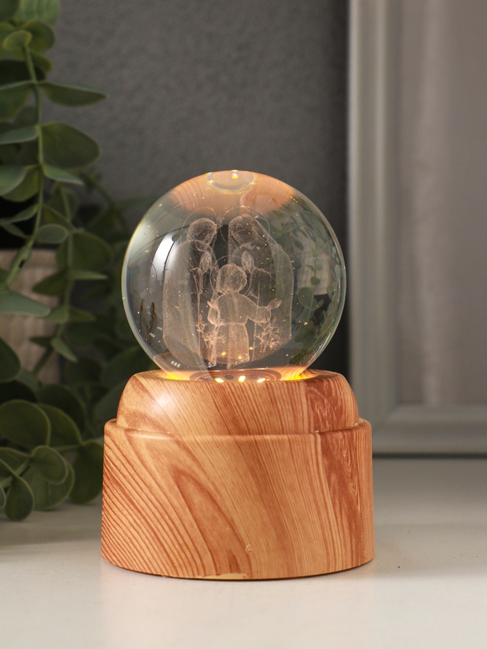 Световая фигурка стекло «Шар. Голограмма: Рождение», 6×LED, d=6 см, крутится, USB, 7×7×10 см - Фото 1
