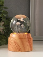 Световая фигурка стекло «Шар. Голограмма: Медузы», 6×LED, d=6 см, крутится, USB, 7×7×10 см - Фото 1