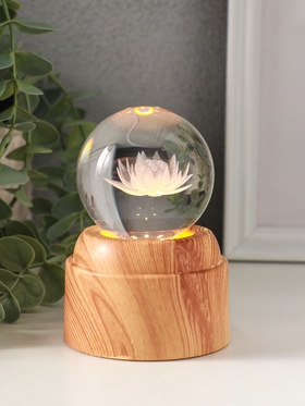 Световая фигурка стекло «Шар. Голограмма: Лотос», 6×LED, d=6 см, крутится, USB, 7×7×10 см