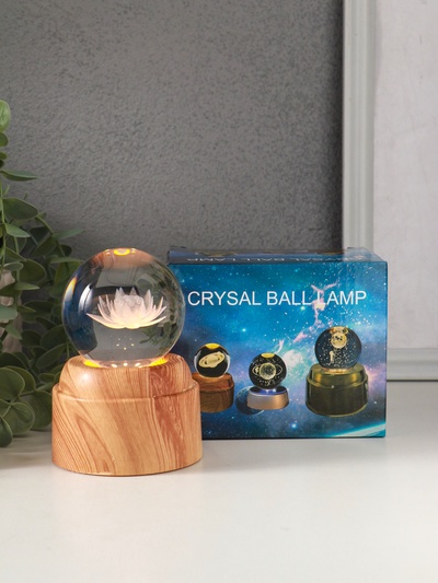 Световая фигурка стекло «Шар. Голограмма: Лотос», 6×LED, d=6 см, крутится, USB, 7×7×10 см