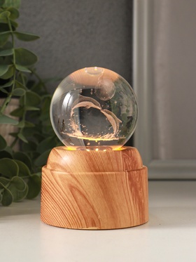 Сувенир стекло свет "Шар. Дельфины под луной" 6хLED шар d=6 см, крутится, USB 7х7х10 см